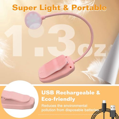KTEBO 2 Pack Rechargeable Book Light Clip-On Reading Light for Books in Bed | 9 eye-friendly modes from 3 color temperatures and 3 brightness, USB-C up to 30 hrs - Black & Pink - color: Black & Pink
