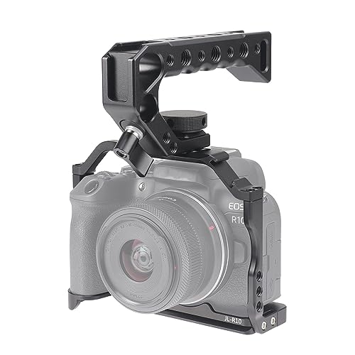 Hersmay R10 Cage with Top Handle,Aluminium Alloy Camera Cage for Canon EOS R10 Mirrorless Cameras, Vlogging Video Shooting Filmmaking Rig Stabilizer with 1/4" Mounting and 3/8" Arri Locating Hole