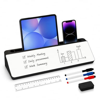 Desktop Whiteboard, Glass Dry Erase Board, Desk Board Buddy,Computer Keyboard Stand,Desk Whiteboard Organizer for Home,Office,School Supplies(Black) - color: Black