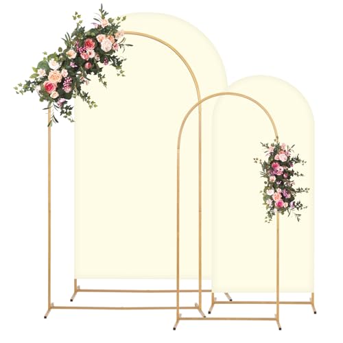 Toolterritary Metal Arch Backdrop Stand and Cover Set, 8FT, 7.2FT Party Backdrop, Easy to Assemble, Backdrop Stand for Parties, Birthday, Baby Shower - color: Beige, size: 8ft,7.2ft