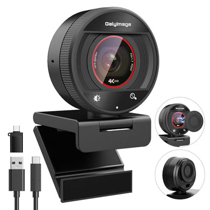 4K Webcam with Microphone for PC Laptop 1080P@60fps Web Cam with Privacy Cover for Streaming with PDAF 8X Digital Zoom for Desktop Camera for Mac Windows USB Web Cam for Teams/Twitch/Zoom/Meeting - size: 4K webcam