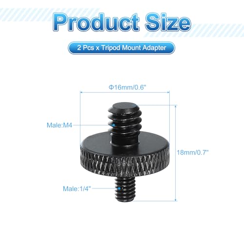 PATIKIL Tripod Screw Adapter 1/4" Male to M4 Male, 2 Pcs Tripod Nut Connectors Camera Mount Screw Camera Double Head Converter for Microphone Holder Magic Arms Accessories, 18 mm - size: 1/4" Male to M4 Male,18 mm