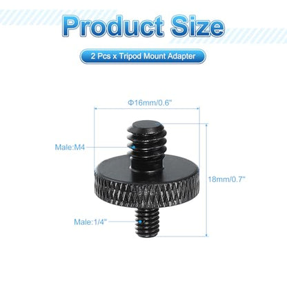 PATIKIL Tripod Screw Adapter 1/4" Male to M4 Male, 2 Pcs Tripod Nut Connectors Camera Mount Screw Camera Double Head Converter for Microphone Holder Magic Arms Accessories, 18 mm - size: 1/4" Male to M4 Male,18 mm