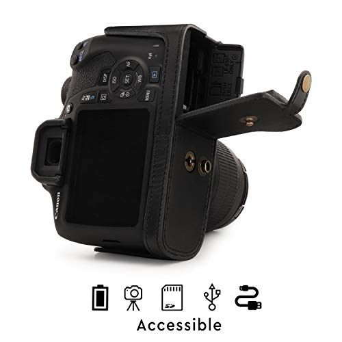 MegaGear MG1607 Ever Ready Leather Camera Case compatible with Canon EOS Rebel T7 (18-55mm), 2000D (18-55mm) - Black - color: Black