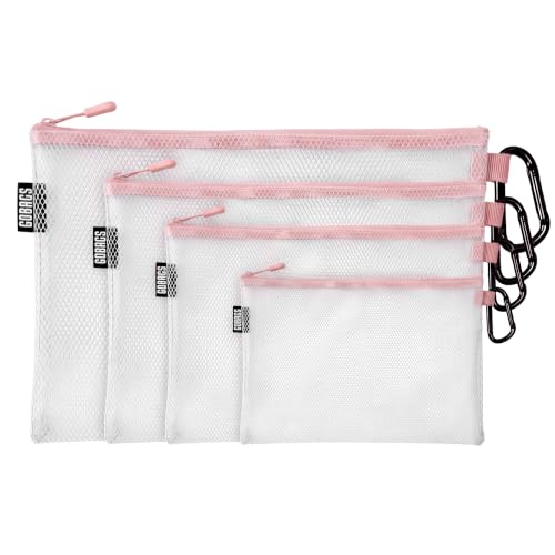 GOBAGS Air Production Multi‑Size Clear Zipper Pouch (4‑Pack) – Cable Organizer & Travel Gear Bag for Electronics, Camera Accessories, Tool Pouch & Small Tech Storage (Pink) - color: Pink, size: Multi-Size