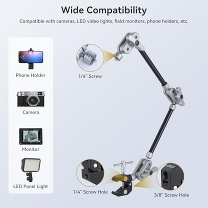 UTEBIT 22" Magic Arm w Clamp Mount, Desk Camera Mount Articulating Friction Boom w Arm 1/4" Thread Adapter, Overhead Desk Phone Mount for Video Light Webcam Microphone Action Camera Content Creators