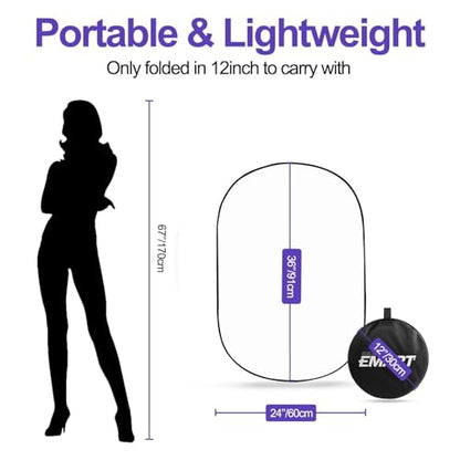 EMART 24'' x 36''(60 x 90cm) 5 in 1 Photo Collapsible Photography Reflector with Bag, Large Oval Portable Panel for Studio Video, Portraint, Outdoor Shooting -Translucent, White, Silver, Gold, Black