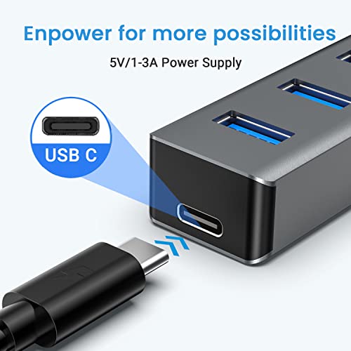 USB 3.0 hub, atolla 7-Port Multi USB Aluminum hub, 1m Extension Cable USB Splitter, Suitable for PC, Laptop, MacBook Pro, etc. - color: Space Gray