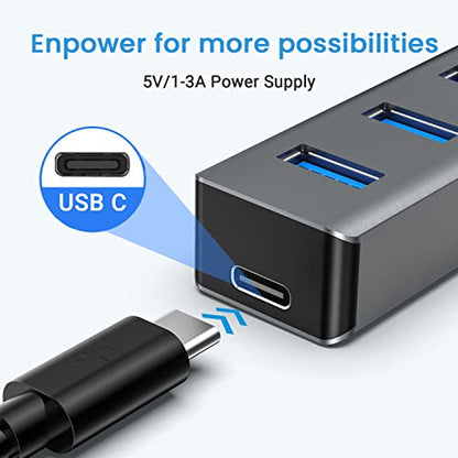 USB 3.0 hub, atolla 7-Port Multi USB Aluminum hub, 1m Extension Cable USB Splitter, Suitable for PC, Laptop, MacBook Pro, etc. - color: Space Gray