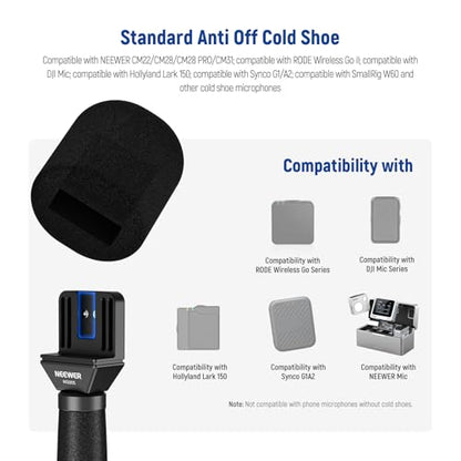 NEEWER 13"/33cm Telescopic Lavalier Microphone Handheld with Anti Off Cold Shoe Foam Windscreen Interview Mic Handle Compatible with Rode Wireless Go II DJI Mic CM31, MS005 - style: MS005(33cm)
