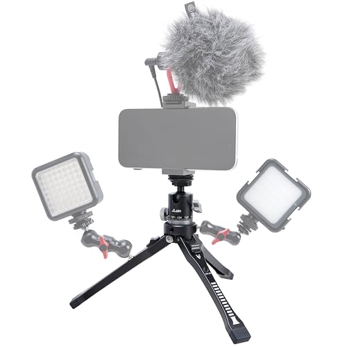 FocusFoto 2-in-1 360° Panoramic Ball Head & Aluminum Adjustable Desktop Tripod Stand- 4-Level Height (45-165mm) with Cold Shoe Adapter, 1/4"-20 & 3/8"-16 Screws for Mirrorless Camera Vlogging - style: Tripod + 360° Ballhead