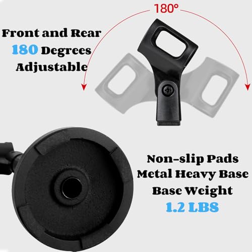 YOUEON 2 Pcs Microphone Stand Desktop, Adjustable Table Mic Stand with Mic Clip and 5/8" Male to 3/8" Female Screw Adapter, Heavy Base, Compatible with Most Mics - size: style 1