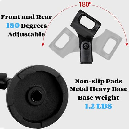 YOUEON 2 Pcs Microphone Stand Desktop, Adjustable Table Mic Stand with Mic Clip and 5/8" Male to 3/8" Female Screw Adapter, Heavy Base, Compatible with Most Mics - size: style 1