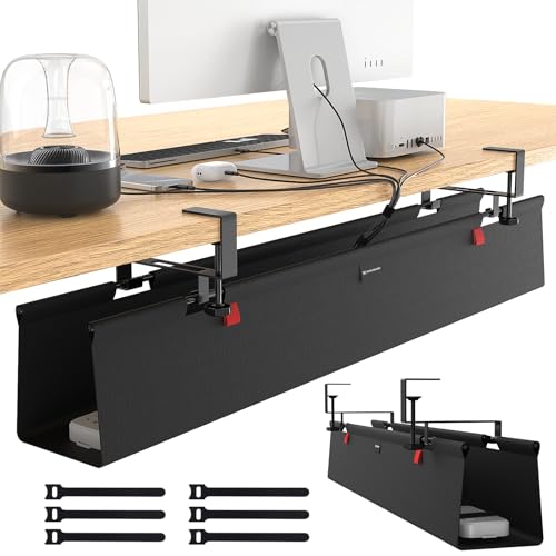 Under Desk Cable Management Tray for Table, No Drill 36" Cord Organizer with Cable Loop, Upgraded Oxford Fabric Wire Management for Office, Home - No Damage to Table - size: 36 inch