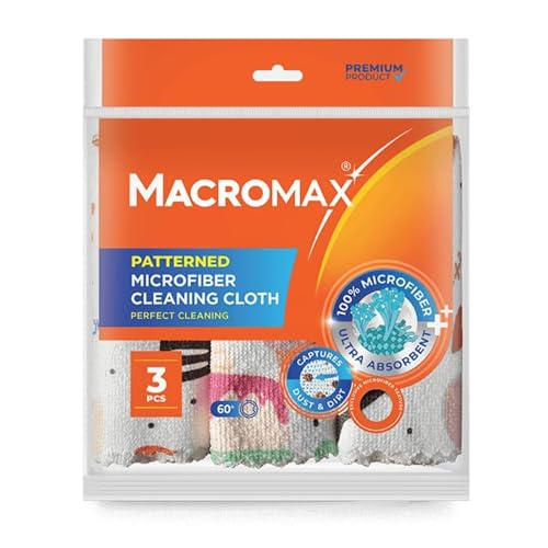 Macro Max Patterned Microfiber Cleaning Cloth – Ultra Absorbent, Lint‑Free Reusable Towels for Dusting & Polishing – Soft Non‑Scratch Cloths for Glass, Wood, Furniture & Counters - 18 Pack