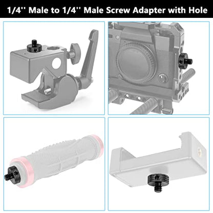 Upgraded 1/4" Male to 1/4" Male Threaded Tripod Screw Adapter Standard Mounting Thread Converter w/Hole for Camera Cage Mount Light Stand Monopo Shoulder Rig Tripod-6 Packs(Hex Wrench Included) - color: Black