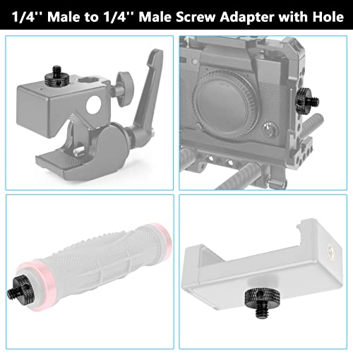 Upgraded 1/4" Male to 1/4" Male Threaded Tripod Screw Adapter Standard Mounting Thread Converter w/Hole for Camera Cage Mount Light Stand Monopo Shoulder Rig Tripod-6 Packs(Hex Wrench Included) - color: Black