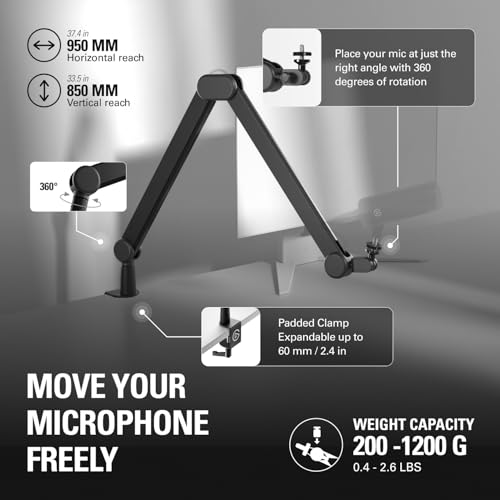 Elgato Wave Mic Arm MK.2, Studio Boom Arm for Microphones | Rises above monitors or stays low profile, Silent operation, Slim all-metal design, Padded clamp fits tight spaces - style: Mic Arm HR