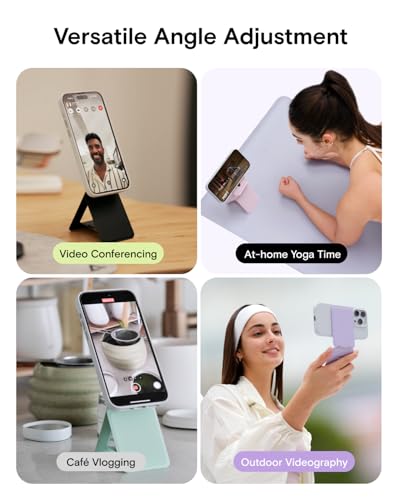 MOFT Phone Stand, Magnetic Phone Tripod Stand Stain-Resistant MOVAS Leather & Angle Adjustment & Strong Magnets Tripod for iPhone 17/16/15/14/13/12 (Included Metal Ring)-Seafoam - color: Seafoam, size: Without Card Slot