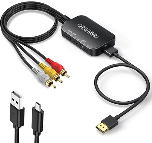 RCA to HDMI Adapter, AV to HDMI 3RCA CVBs Composite Video Audio Converter Adapter for TV Stick/Roku/Apple TV/PC/Laptop/Xbox/HDTV/DVD (with hdmi Cable & USB Cable) - color: Black-male