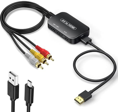 RCA to HDMI Adapter, AV to HDMI 3RCA CVBs Composite Video Audio Converter Adapter for TV Stick/Roku/Apple TV/PC/Laptop/Xbox/HDTV/DVD (with hdmi Cable & USB Cable) - color: Black-male