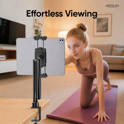 Urmust Tablet Stand for Desk, Adjustable iPad Holder for Bed, 360° Rotation, Sturdy Aluminum Tablet Arm Mount for 4.7"-15.6" iPad Pro/Air/Mini, iPhone, Galaxy Tab, for Kitchen, Work, Video Call - size: 3 Arm-Up to 15.6"