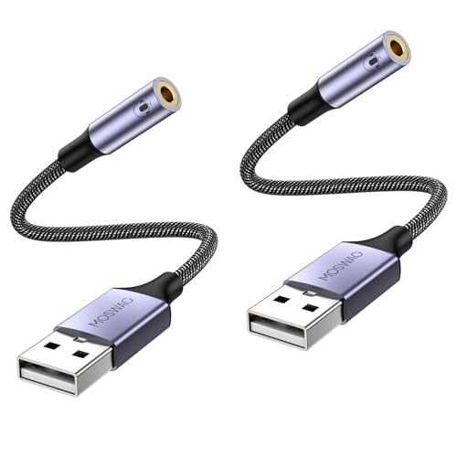 MOSWAG USB to 3.5mm Jack Audio Adapter,USB to Aux Cable with TRRS 4-Pole Mic-Supported Headphone AUX Adapter External Sound Card for PC PS4 PS5 and More (0.65Ft/20cm(2pack), Nylon Braided) - color: Black, size: 2 pack