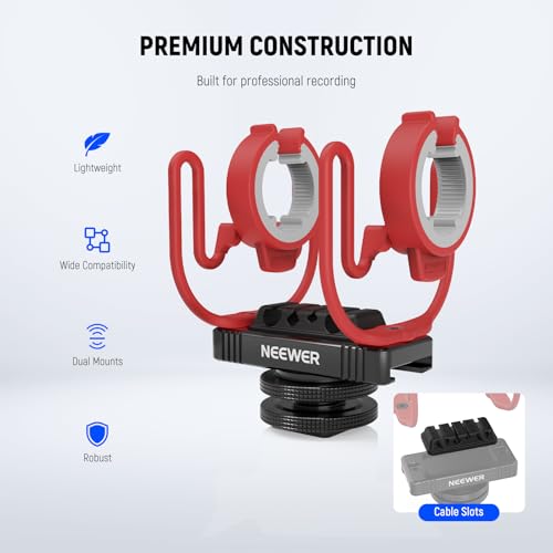 NEEWER Microphone Shock Mount with Cold Shoe, 1/4" Thread for Camera Cages, Boom Arm Pole Stands, Tripods, Mic Holder Compatible with VM15 Rode NTG Series Sennheiser MKE600 Audio Technica AT875R, MH1 - style: MH1