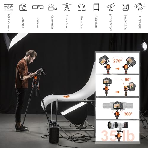 JOILCAN Tripod for Camera, 81" Aluminum Camera Tripod Stand, 83" DSLR Tripods & Monopods, Heavy Duty Travel Tripod for Binoculars Spotting Scope Telescope, Max Load 35lb - color: Orange