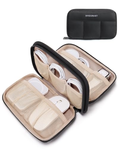 BAGSMART Electronics Organizer Travel Case, Cord Storage for Chargers Cables Phones, Compact Tech Accessories Pouch, Black - color: Black, size: 8.3"L x 5.3"W x 2.3"H