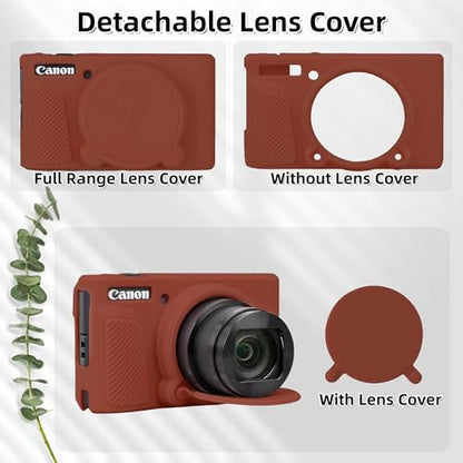 Camera Case for Canon PowerShot SX740/ SX730 Digital Camera,SX740 HS Case, Soft Silicone Protective Case Removable Lens Cover,Comes with 2 Screen Protectors and 1 Wrist Strap. (Brown) - color: Brown