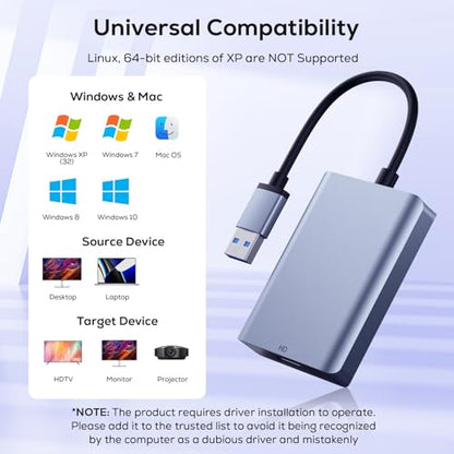 WENTER USB to HDMI Adapter, USB 3.0 2.0 to Multiple Monitors HDMI USB Converter Display Extender for Laptop Desktop Projector Compatible with Windows 7/8/8.1/10