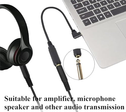 (2Pack 6.35mm 1/4" Mono to 90 Degree 3.5mm 1/8" TS Mono Connectors Cable Right Angle 3.5mm Mono Male to 6.35mm Female Plug Cable for Microphone to External Soundcard, etc.(30CM/12Inch) - color: 90 Degree 30CM/2Pack