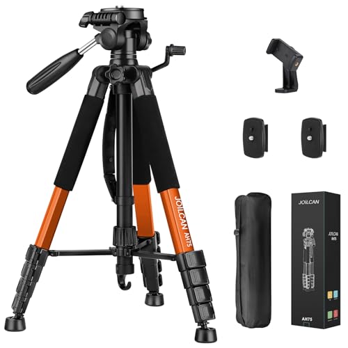 JOILCAN Tripod Camera Tripods, 74" Tripod for Camera Cell Phone Video Photography, Heavy Duty Tall Cameras Tripod Stand, Professional Travel DSLR Tripods Compatible with Canon iPhone, Max Load 15 LB - color: Orange, size: 74"