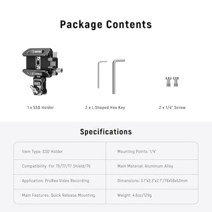 Neewer SSD Holder 40-65mm Quick Release SSD Bracket Mount with Cable Clamp Compatible with SmallRig Phone Cage for 16 Pro Max 15 Pro Max Samsung S24 Ultra T9 T7 T5 SanDisk, PA065 - style: PA065