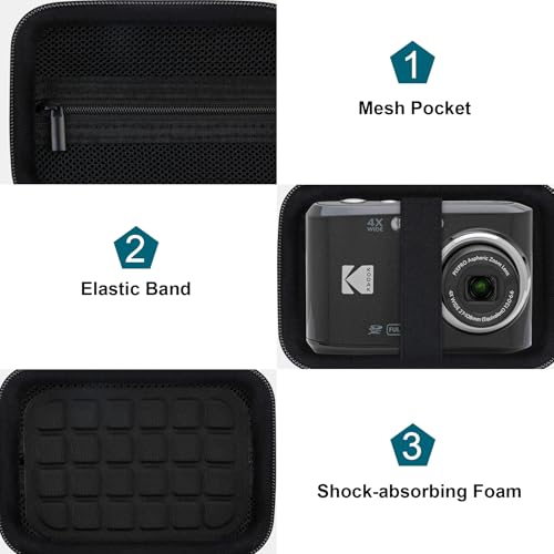 Canboc Carrying Case for Kodak PIXPRO FZ55/ FZ45 16MP Digital Camera, FZ45 Video Vlogging Camera Bag, Mesh Pocket fit Cable, SD Card, Black (Case Only) - color: Small-Black