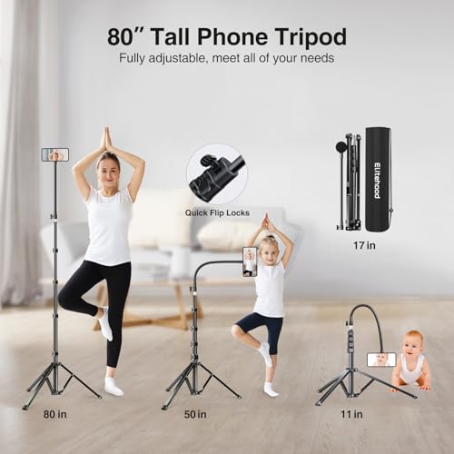 elitehood Magnetic Magsafe Phone Tripod Stand, Heavy Duty Aluminum Overhead Tripod for iPhone with 17” Flexible Gooseneck, Overhead Phone Stand for Video Recording, Filming, Painting and Crafting - style: Magnetic design