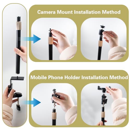Extendable Camera Desk Mount with 360° Ball Head & 1/4" Screw, 9''-15.4" Adjustable Height Tabletop C-clamp Mounts Stand for Live Streaming, Video Conferencing, Video Recording, Photography