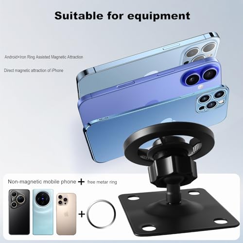 Magnetic Wall Mount Phone Holder Compatible with MagSafe, Aluminum, Black, 360 Degree Rotation, for iPhone 12/13/14/15/16/17 Plus Pro Mini