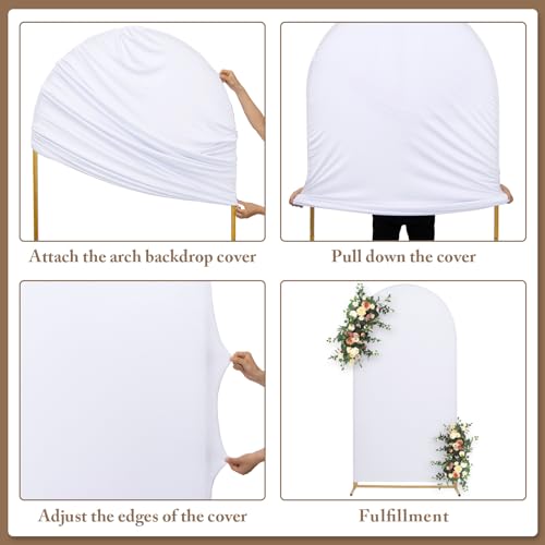 Toolterritary Metal Arch Backdrop Stand and Cover Set of 2, Sturdy 7.2FT, 6FT Party Backdrop Set, Wedding Arch Frame and Cover Set for Birthday, Baby Shower,Christmas, Anniversary - color: White, size: 7.2ft, 6ft
