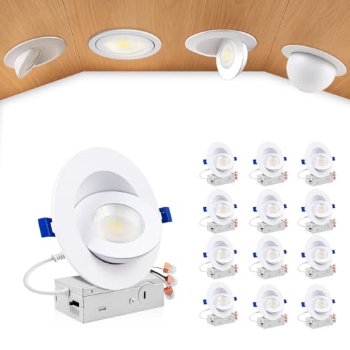 zouzai 4 Inch Gimbal LED Recessed Lights, White-Version 1.0, 12 Pack, with Junction Box, 360°+ 90° Adjustable, 5CCT 2700K-5000K, Dimmable, Canless Eyeball Downlight, CRI90+, 980LM 10W 120V, ETL - color: White-4 inch-Version 1.0, size: 12 Pack