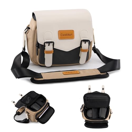 Cwatcun Camera Shoulder Bag Compact Camera Case, Small Waterproof Camera Messenger Bag with Tripod Holder, Travel Photography Bag for Canon, Nikon, Sony, Fuji DSLR/SLR/Mirrorless Camera, Lens - color: White, size: S