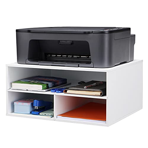EMERIT Printer Stand for Desk - 2 Tier Desktop Printer Stand with Paper Storage, Printer Riser Organizer for Home Office, Holds up to 30 lbs, White - color: White, size: Large