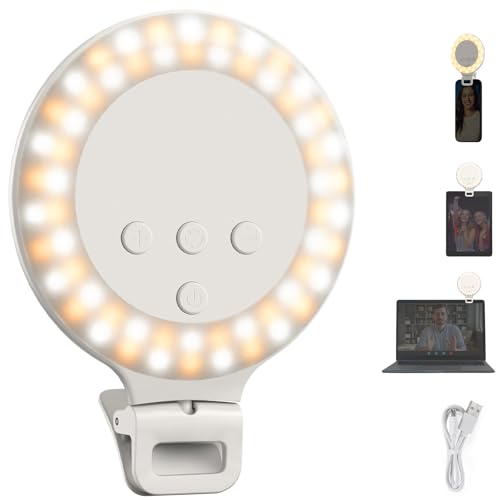 NEEWER Entry Level Version 3.8" Ring Light, 3W Clip on Phone Selfie Lighting for iPhone Laptop Desk Computer Webcam Video Conference Zoom Vlog Recording Streaming Makeup, 3 Modes CRI80 600mAh, NR5