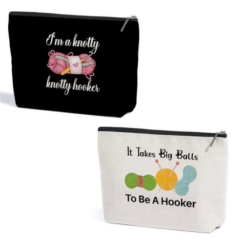 2 Pcs Funny Crochet Knitting Makeup Bag, Organizer Portable Pouch Purse Travel Essentials Organizer Cosmetic Bags for Women, Roomy Travel Makeup Toiletries Accessories, Birthday Gifts for Women - color: Multicolor 1452