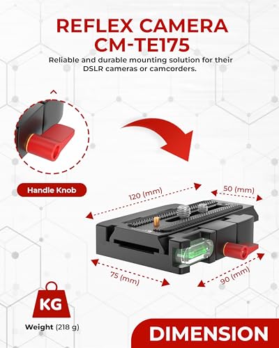 REFLEX CAMERA Professional Quick Release Plate Compatible with Manfrotto 501/500Ah/701HDV/503HDV/Q5 Heads, 15kg Load Capacity, 1/4” & 3/8” Screws, Bubble Level – Ideal QR Plate for Camera Stability