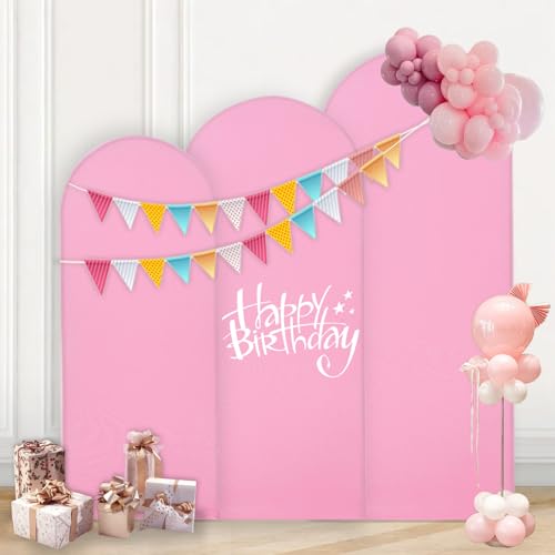 WEERRW Pink Arch Backdrop Cover Ballon Arch Stand Covers Set of 3 Spandex Fitted Round Top Chiara Stretchy Backdrop for Wedding Birthday Party Decoration(6FT, 6.6FT, 7.2FT) - color: Pink, size: 4FT, 5FT, 6FT