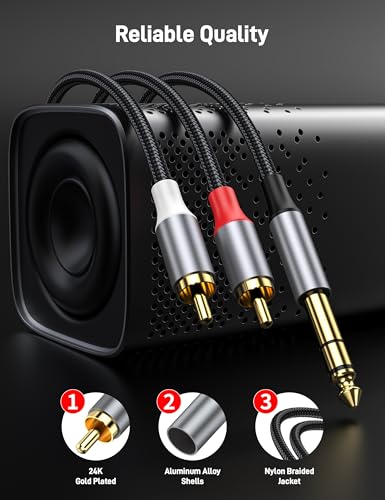 1/4" to Dual RCA Audio Cable 3.3FT, 6.35mm Stereo Jack to RCA Male Audio Y Splitter Cable for AV Receiver, Amplifier, Speaker. - size: 3.3FT