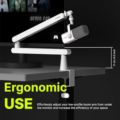 IXTECH White Microphone Boom Arm Stand Low Profile Boom Arm Adjustable Mic Stand with Built In Cable Management 360° Swivel Mic Arm. - color: 2 LIZARD
