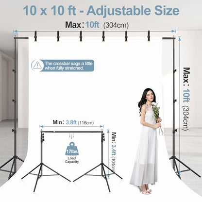 EMART 10x10FT Backdrop Stand, Photo Studio Back Drop Adjustable Stand with 6 Backdrop Clamps,2 Sandbags and Carry Bag,Heavy Duty Background Support System Kit for Photography,Parties,Wedding,Video - size: 10x10ft